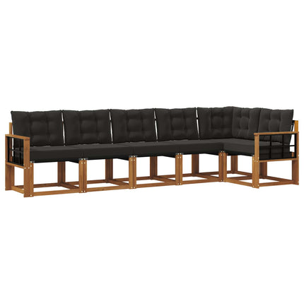 Udendørs sofagruppe med pude 6 pcs Naturlig og sort