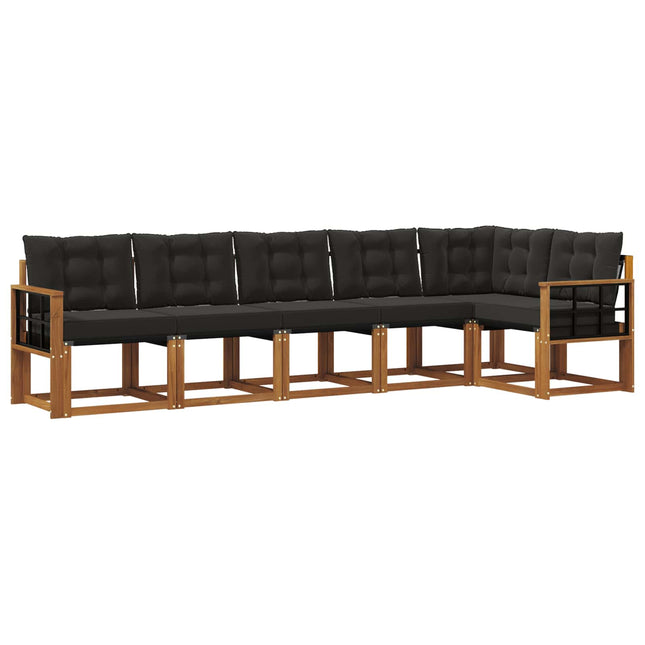 Udendørs sofagruppe med pude 6 pcs Naturlig og sort