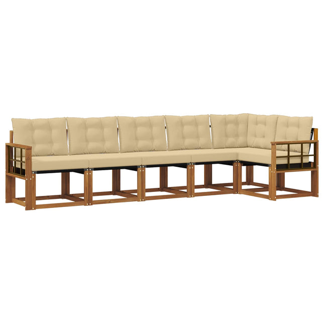 Udendørs sofagruppe med pude 6 pcs Naturlig og Beige