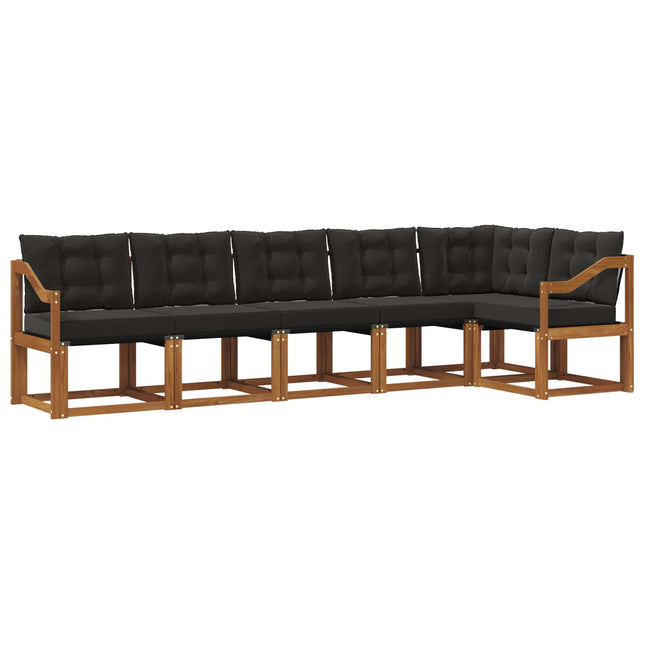 Udendørs sofagruppe med pude 6 pcs Naturlig og sort