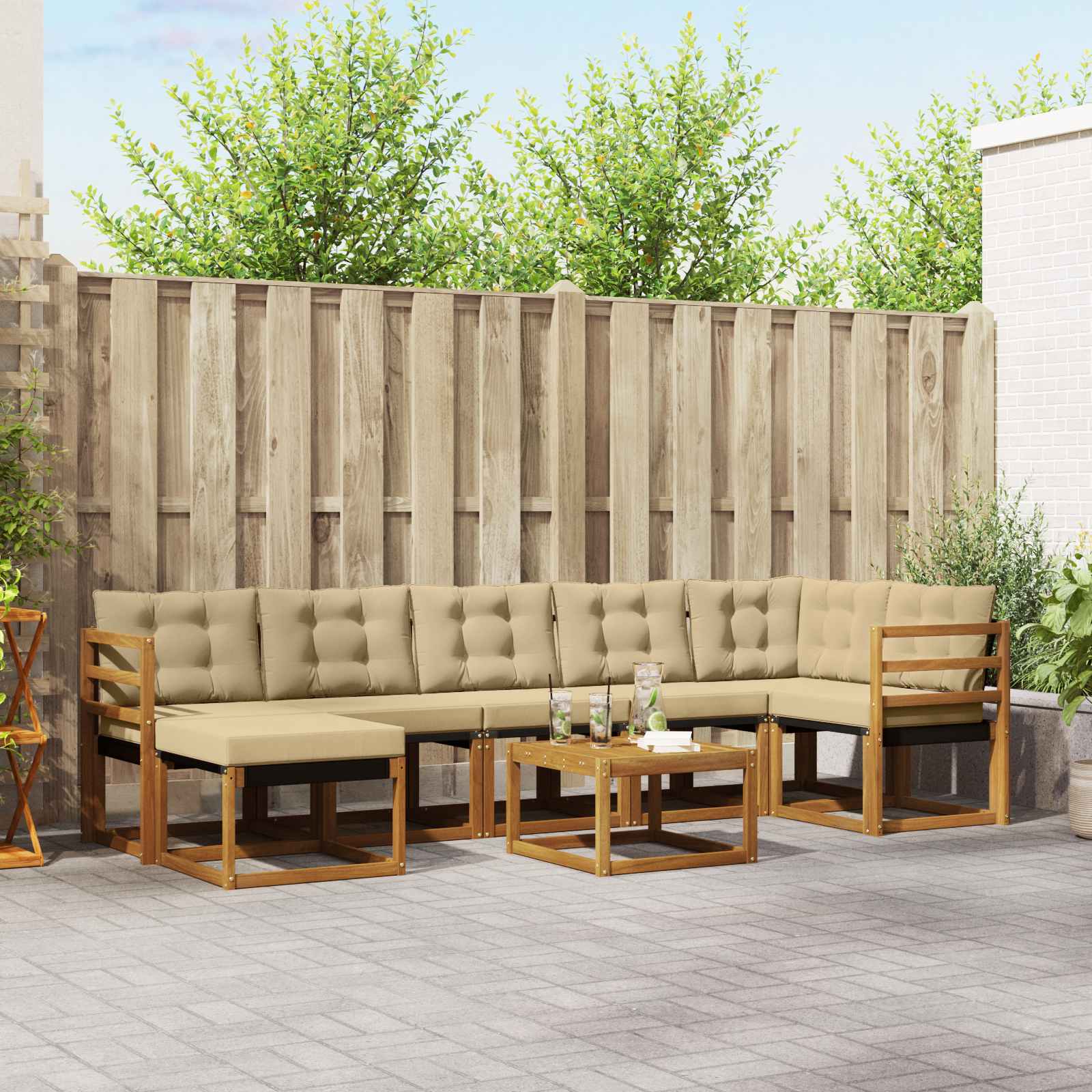 Udendørs sofagruppe med pude 8 pcs Naturlig og Beige