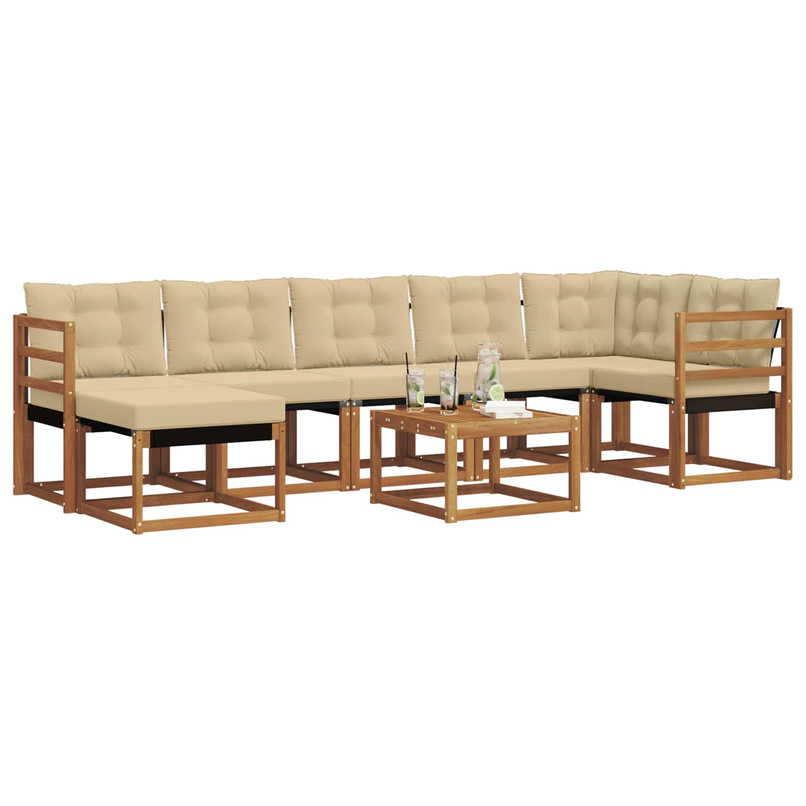 Udendørs sofagruppe med pude 8 pcs Naturlig og Beige