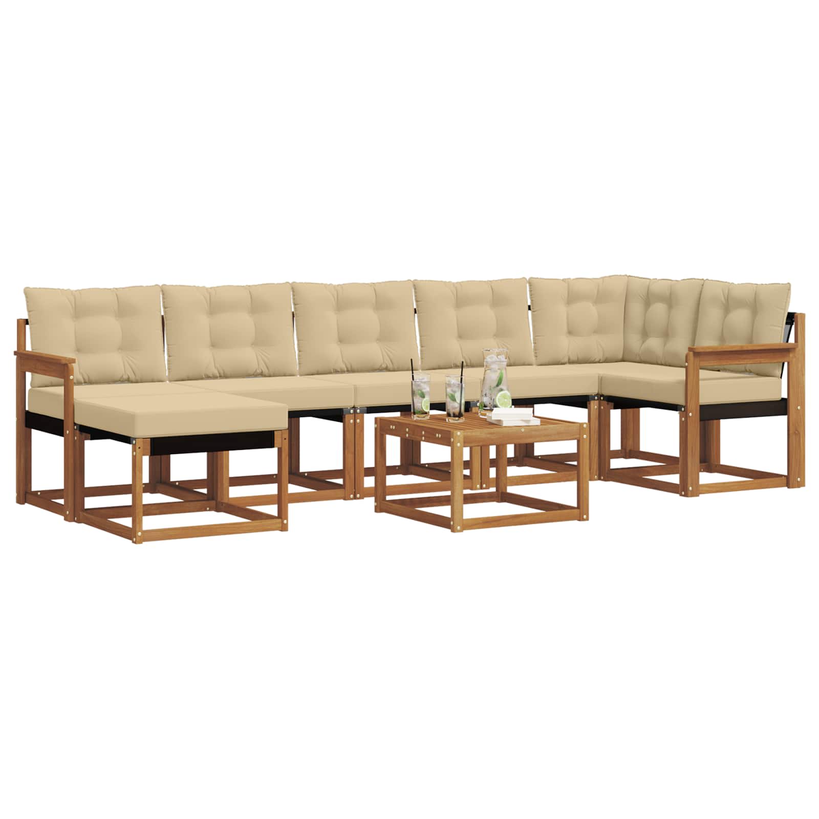 Udendørs sofagruppe med pude 8 pcs Naturlig og Beige