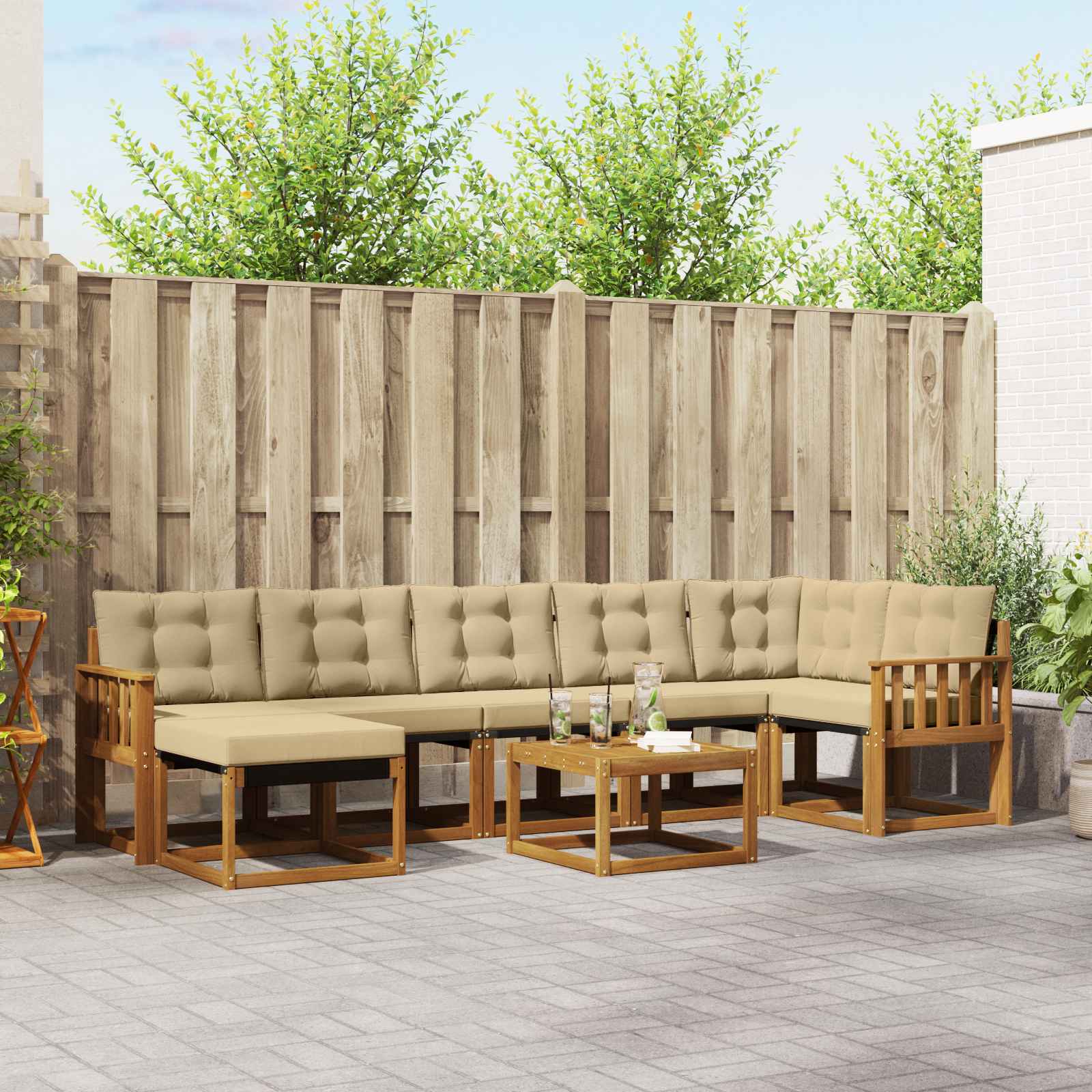 Udendørs sofagruppe med pude 8 pcs Naturlig og Beige