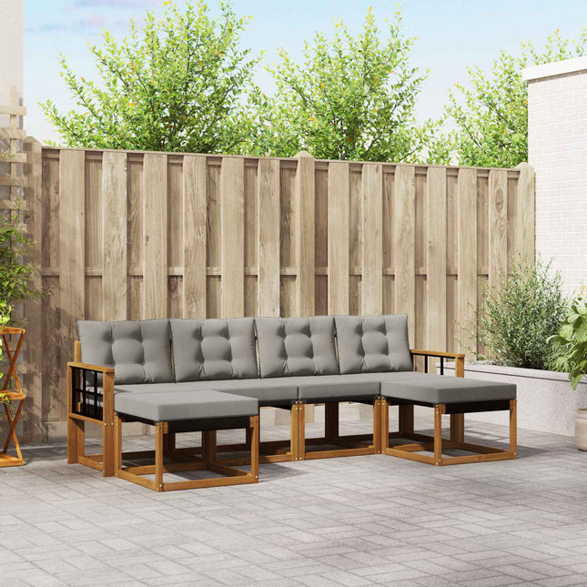 Udendørs sofagruppe med pude 6 pcs Naturlig og Lys Grå