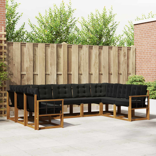 Udendørs sofagruppe med pude 9 pcs Naturlig og sort