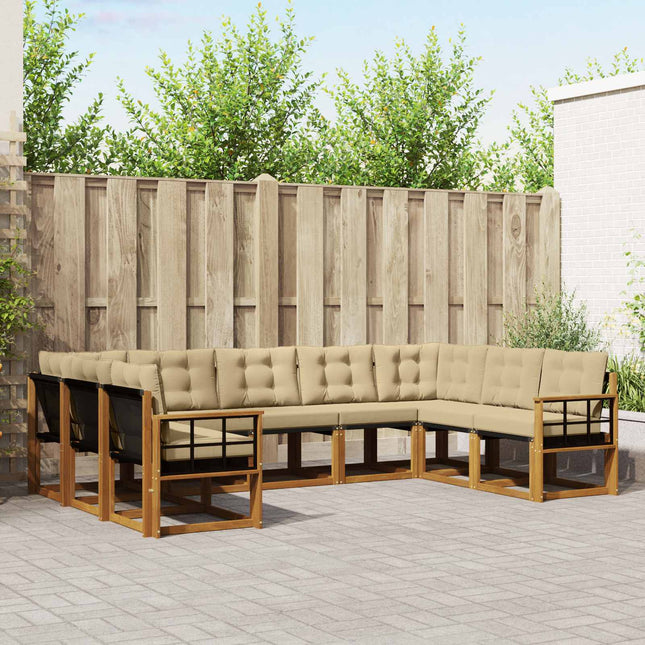 Udendørs sofagruppe med pude 9 pcs Naturlig og Beige