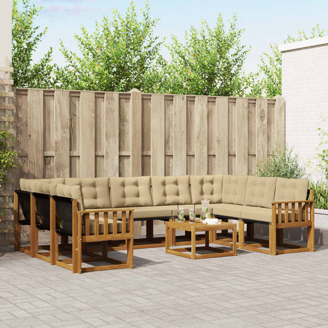 Udendørs sofagruppe med pude 10 pcs Naturlig og Beige