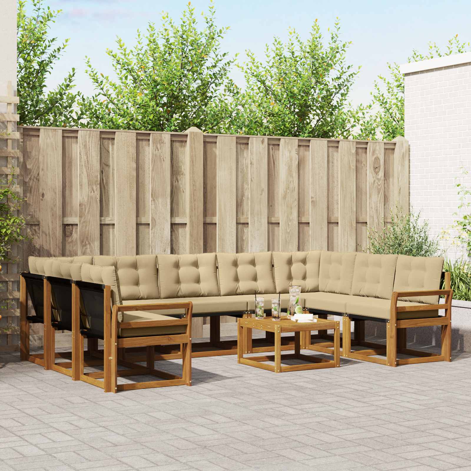 Udendørs sofagruppe med pude 10 pcs Naturlig og Beige