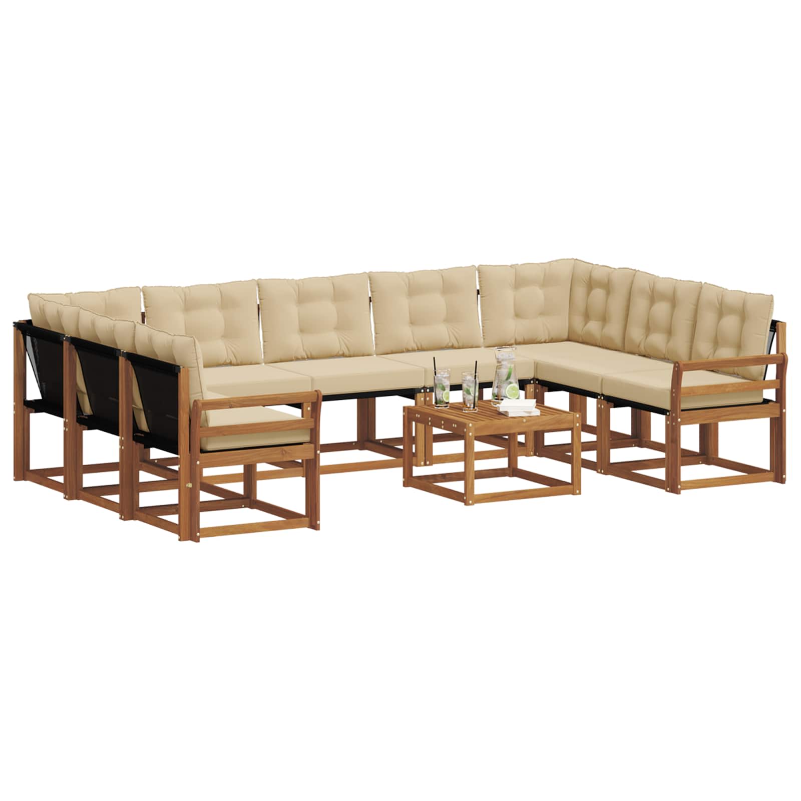 Udendørs sofagruppe med pude 10 pcs Naturlig og Beige
