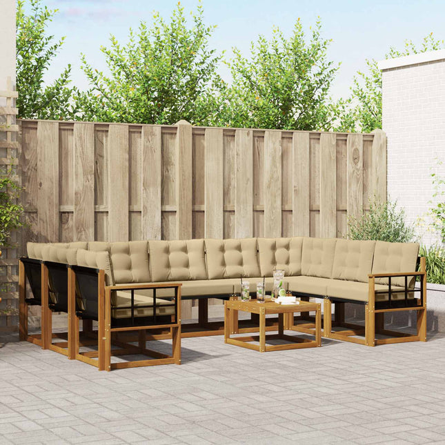Udendørs sofagruppe med pude 10 pcs Naturlig og Beige
