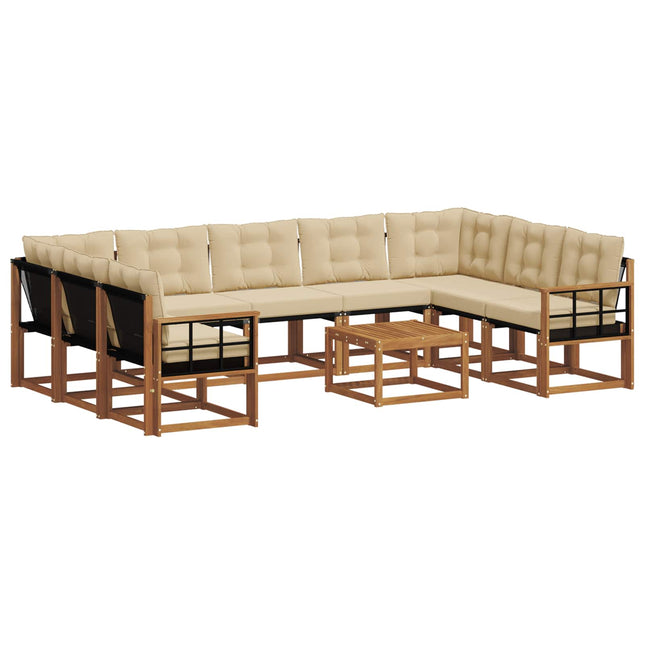 Udendørs sofagruppe med pude 10 pcs Naturlig og Beige