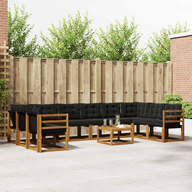 Udendørs sofagruppe med pude 11 pcs Naturlig og sort