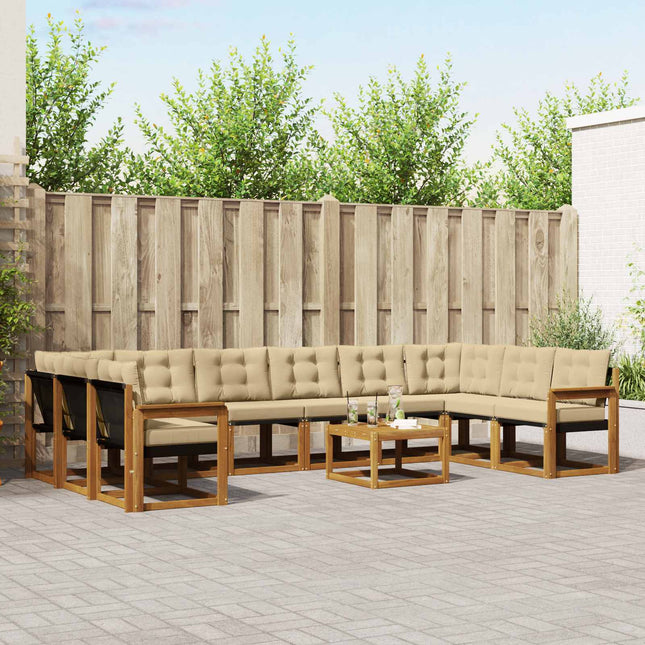 Udendørs sofagruppe med pude 11 pcs Naturlig og Beige