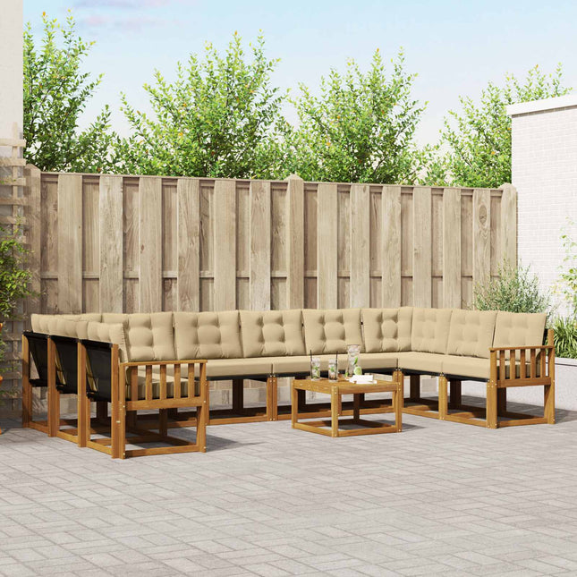 Udendørs sofagruppe med pude 11 pcs Naturlig og Beige