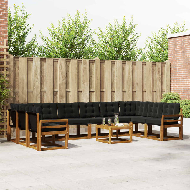 Udendørs sofagruppe med pude 11 pcs Naturlig og sort