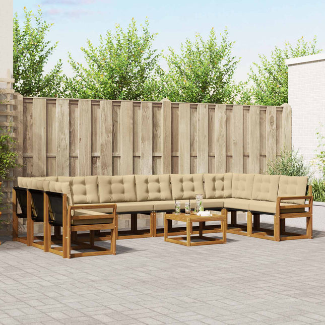 Udendørs sofagruppe med pude 11 pcs Naturlig og Beige