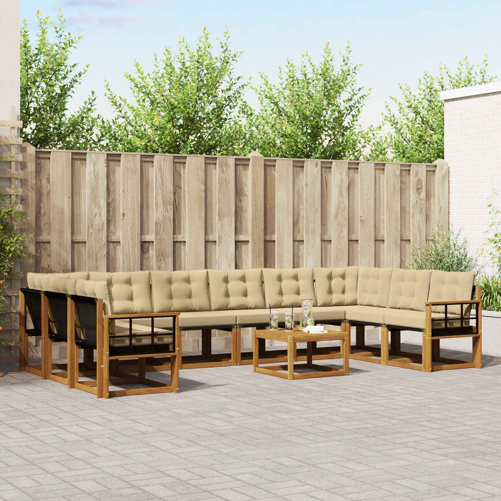 Udendørs sofagruppe med pude 11 pcs Naturlig og Beige