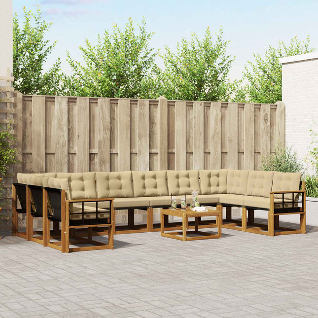 Udendørs sofagruppe med pude 11 pcs Naturlig og Beige