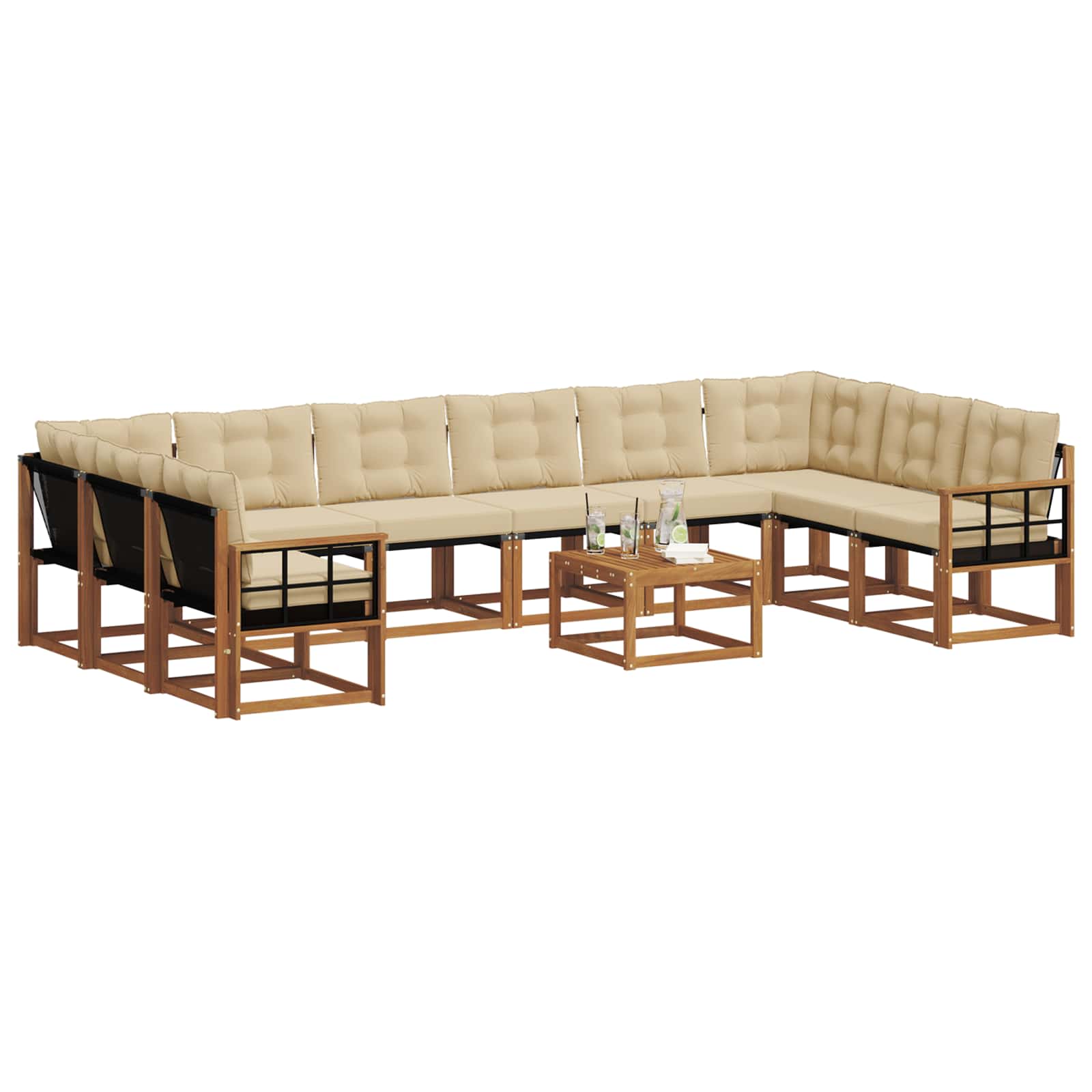 Udendørs sofagruppe med pude 11 pcs Naturlig og Beige