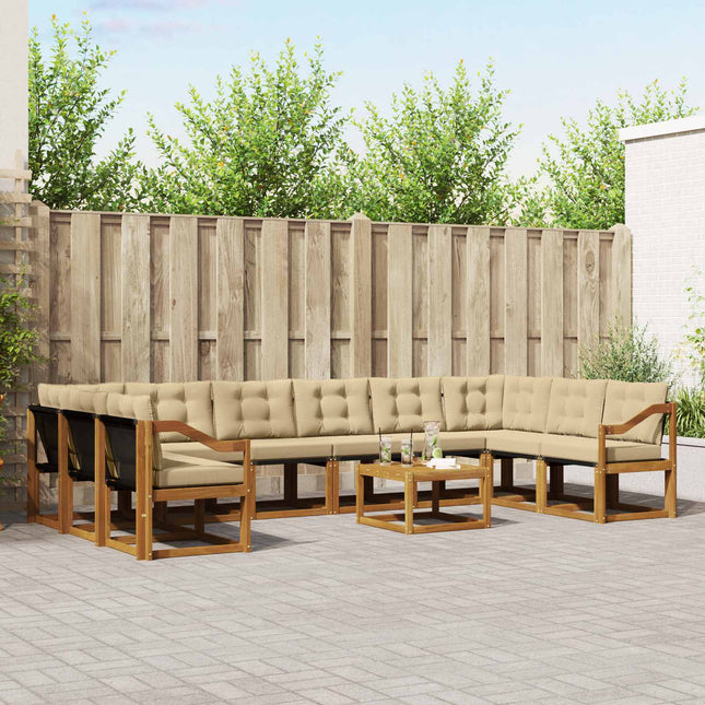 Udendørs sofagruppe med pude 11 pcs Naturlig og Beige