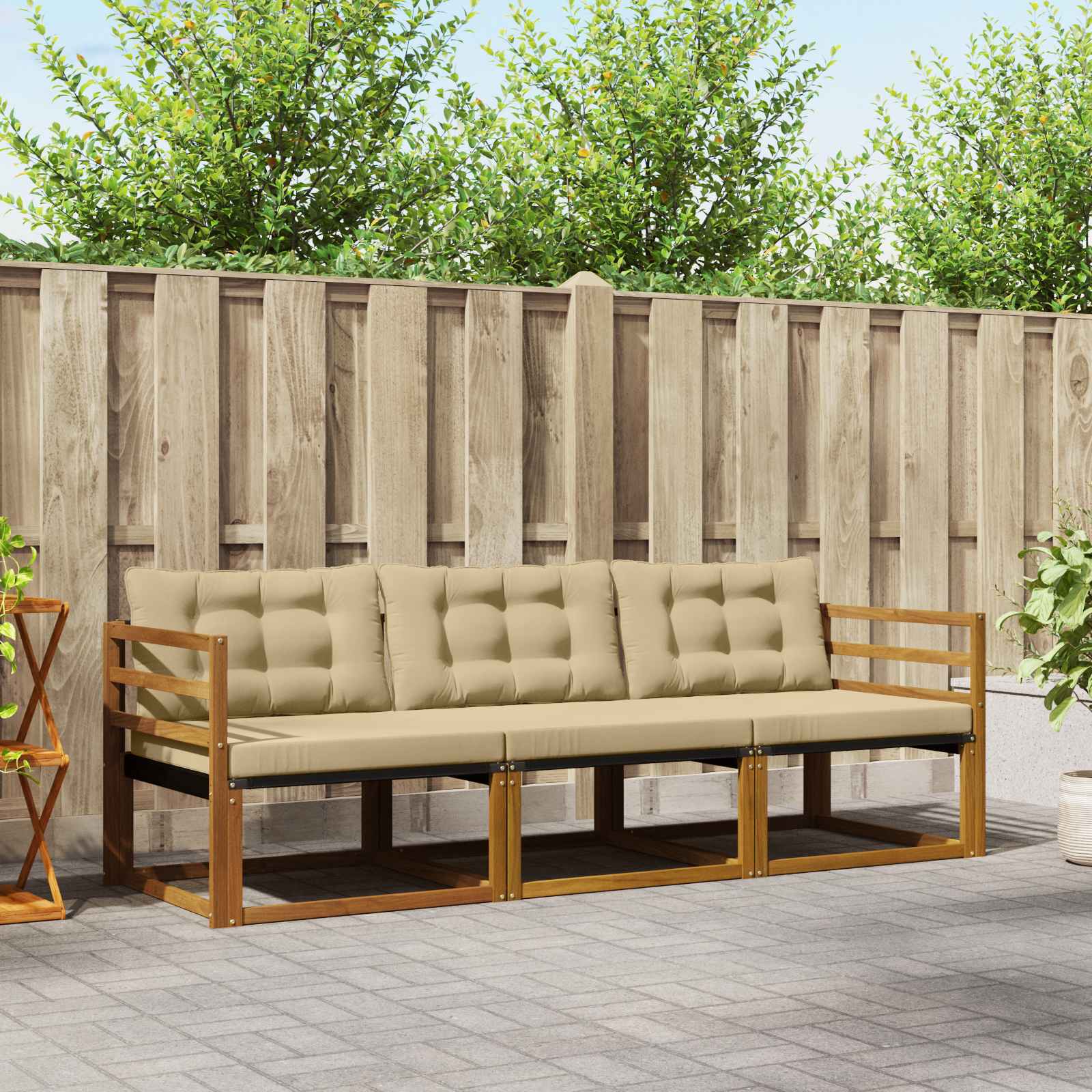 Udendørs sofagruppe med pude 3 pcs Naturlig og Beige