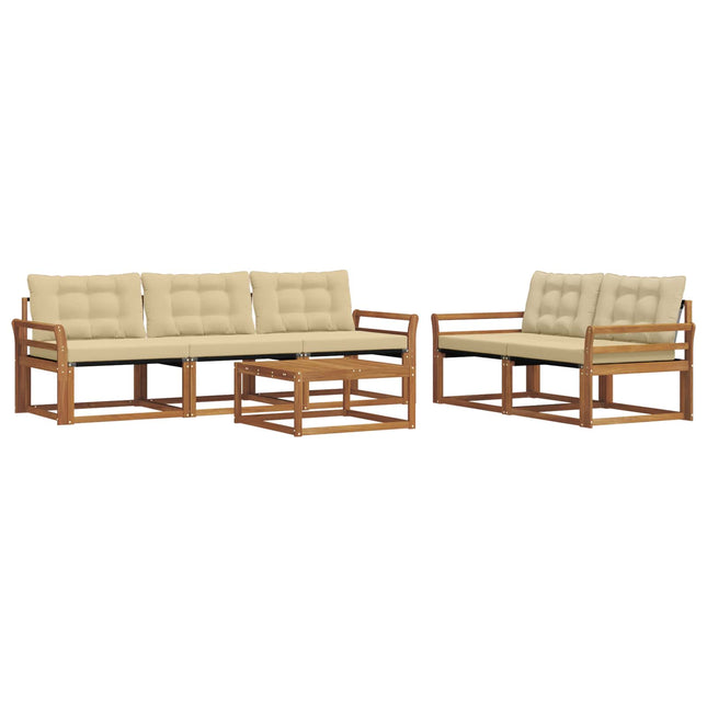 Udendørs sofagruppe med pude 6 pcs Naturlig og Beige