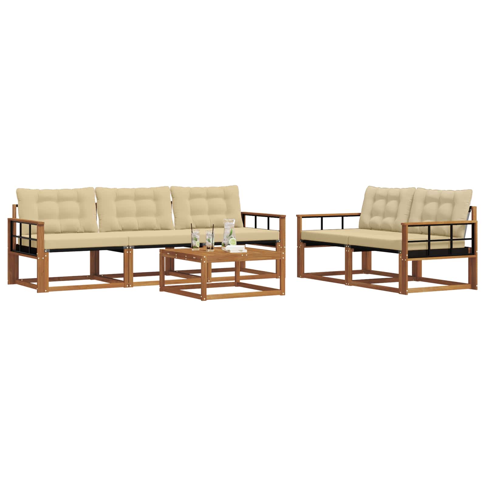 Udendørs sofagruppe med pude 6 pcs Naturlig og Beige