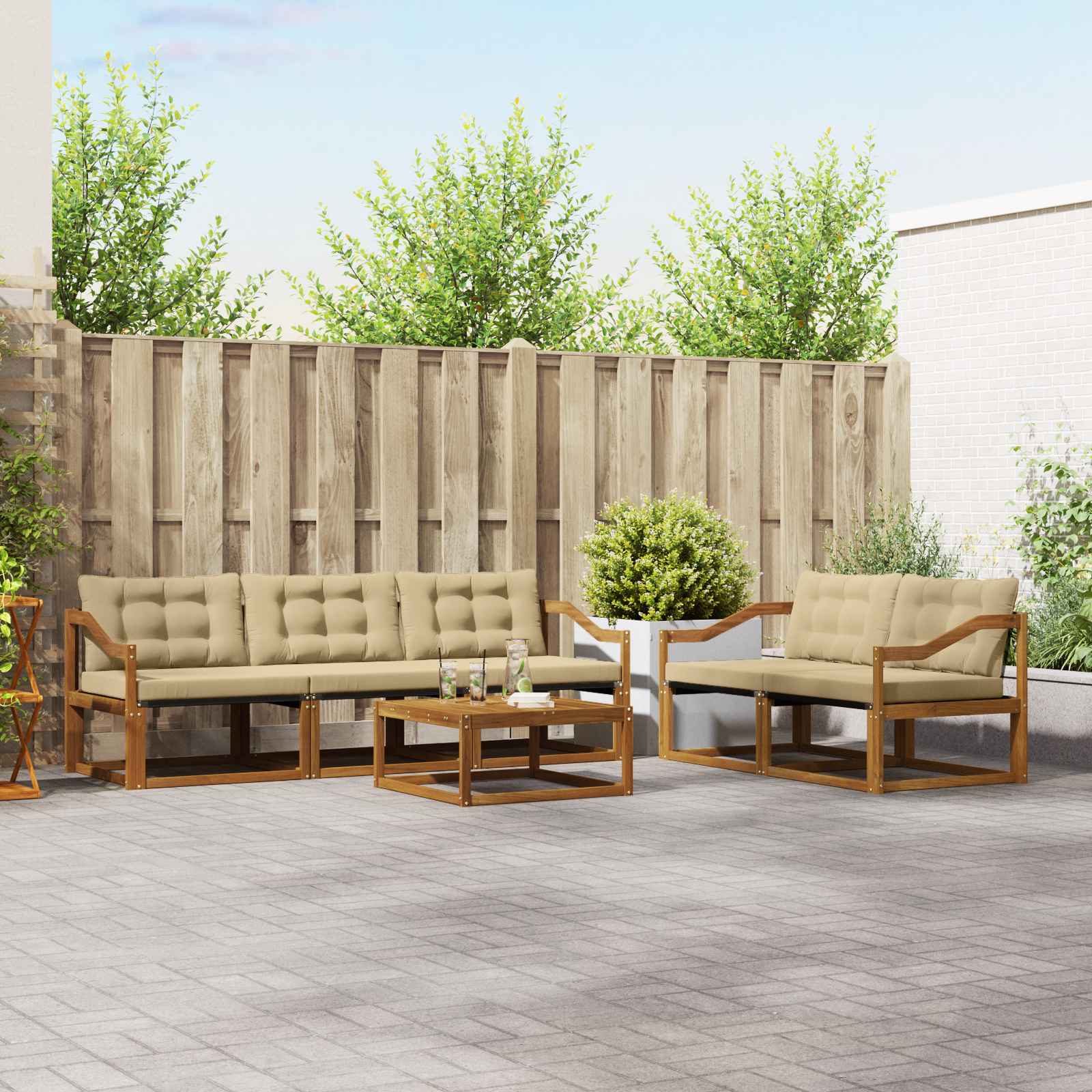 Udendørs sofagruppe med pude 6 pcs Naturlig og Beige