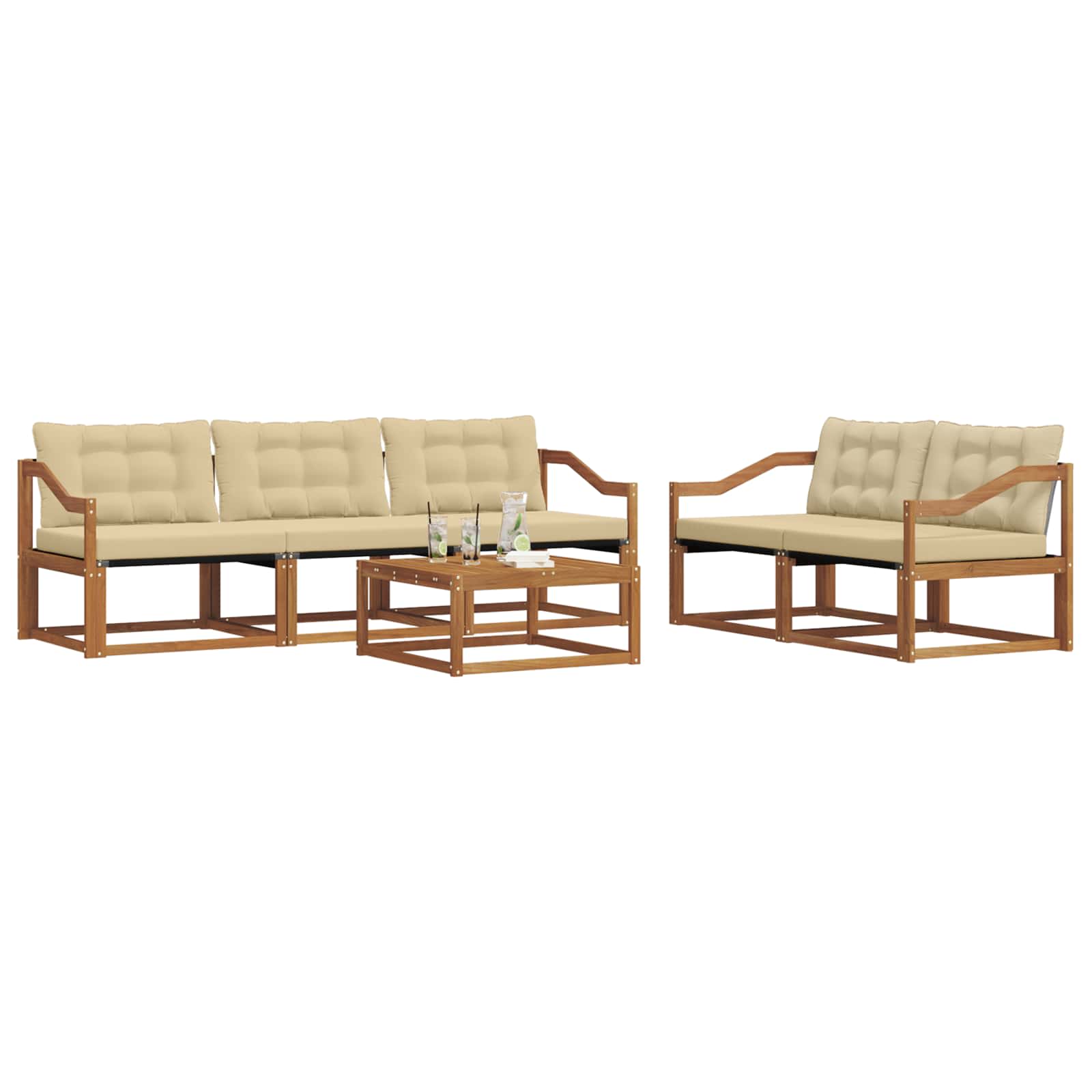 Udendørs sofagruppe med pude 6 pcs Naturlig og Beige