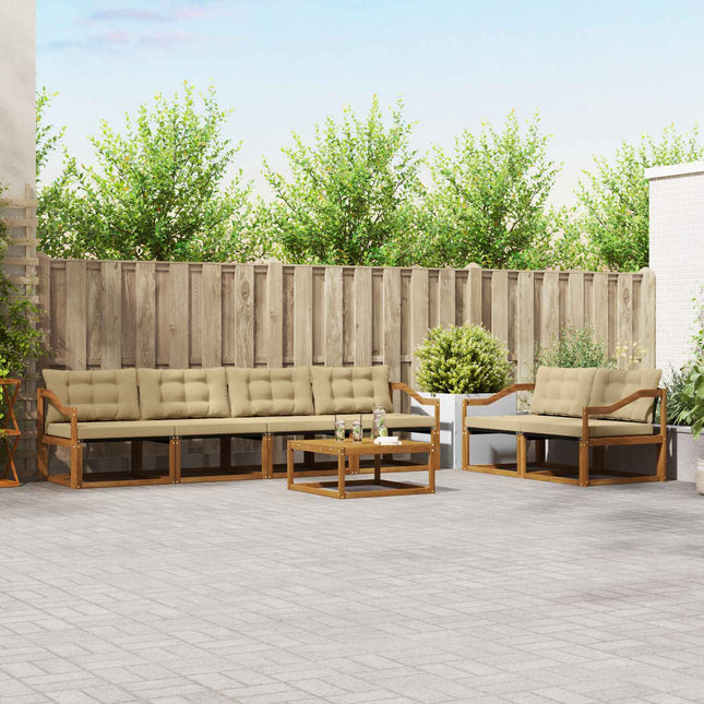 Udendørs sofagruppe med pude 7 pcs Naturlig og Beige