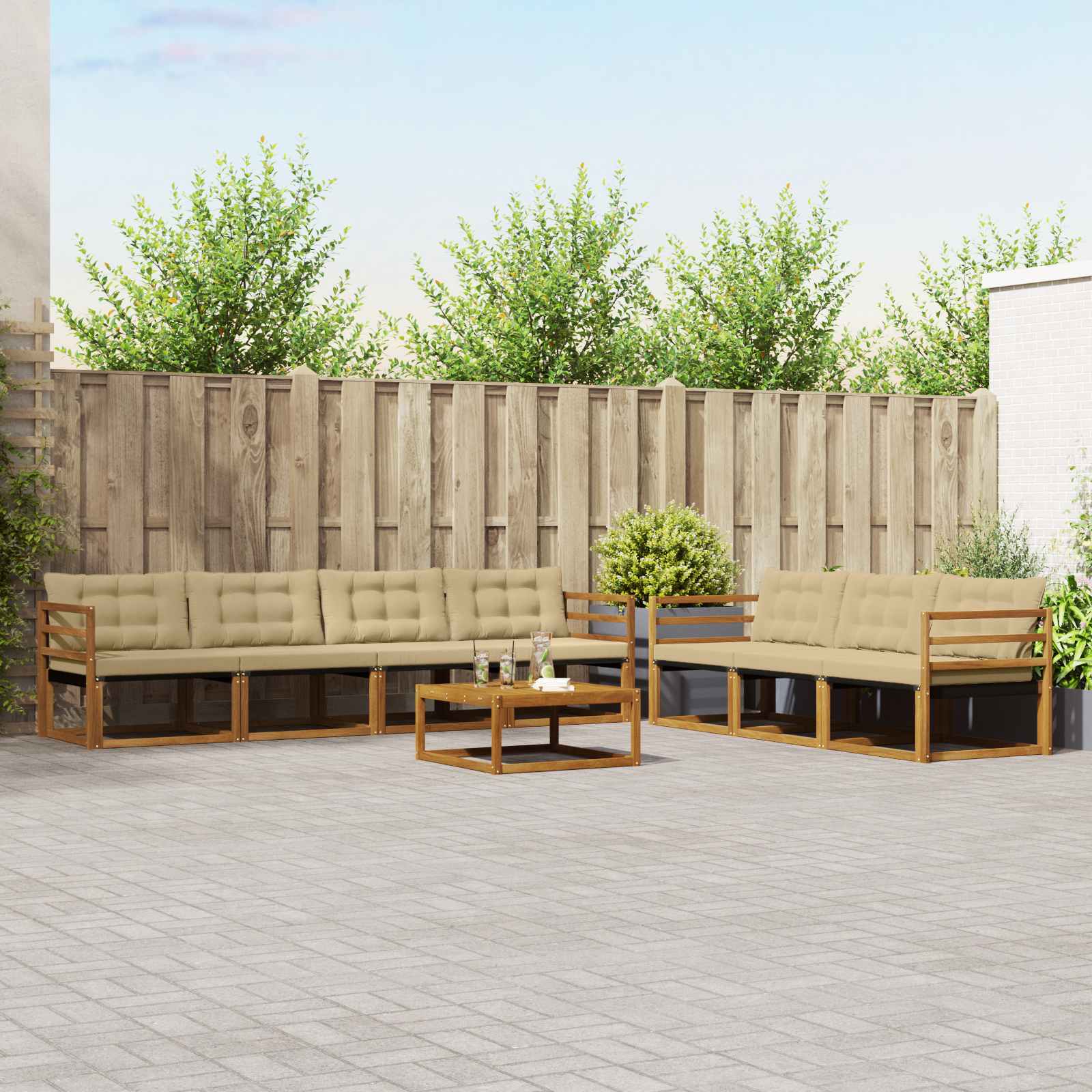 Udendørs sofagruppe med pude 8 pcs Naturlig og Beige