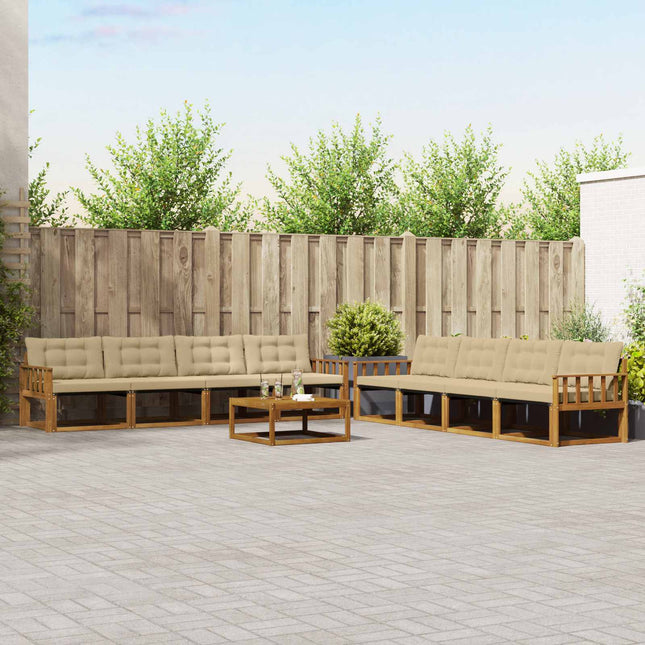 Udendørs sofagruppe med pude 9 pcs Naturlig og Beige