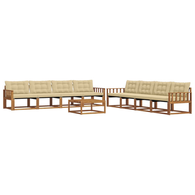 Udendørs sofagruppe med pude 9 pcs Naturlig og Beige