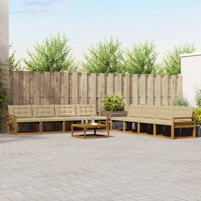 Udendørs sofagruppe med pude 9 pcs Naturlig og Beige