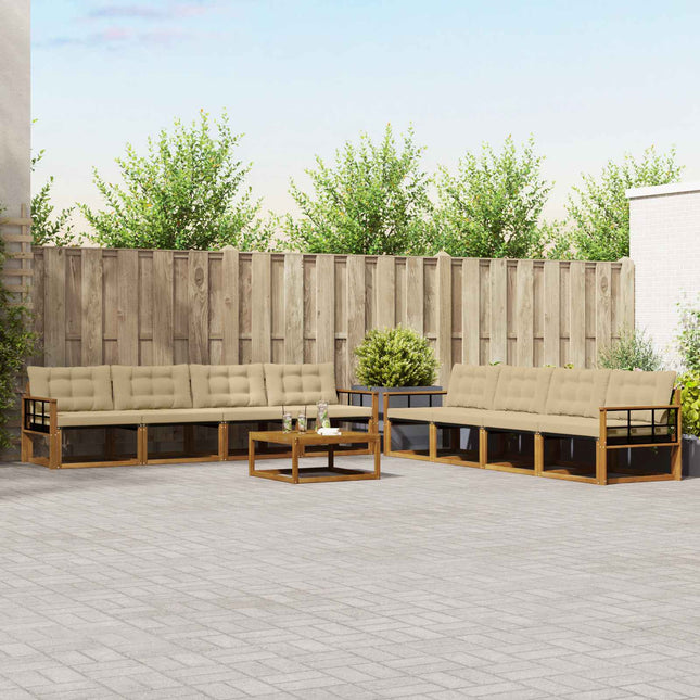 Udendørs sofagruppe med pude 9 pcs Naturlig og Beige