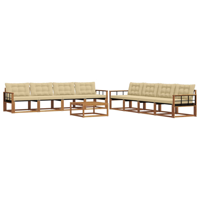 Udendørs sofagruppe med pude 9 pcs Naturlig og Beige