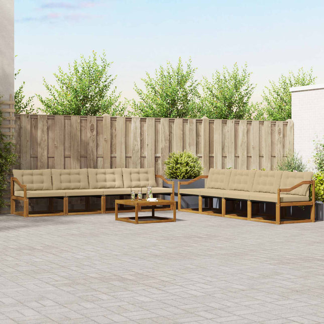 Udendørs sofagruppe med pude 9 pcs Naturlig og Beige