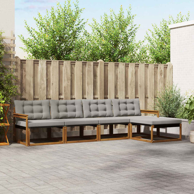 Udendørs sofagruppe med pude 5 pcs Naturlig og Lys Grå