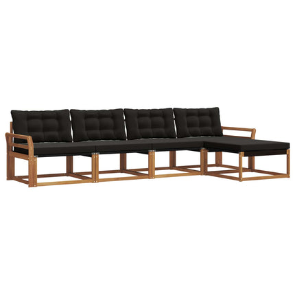 Udendørs sofagruppe med pude 5 pcs Naturlig og sort
