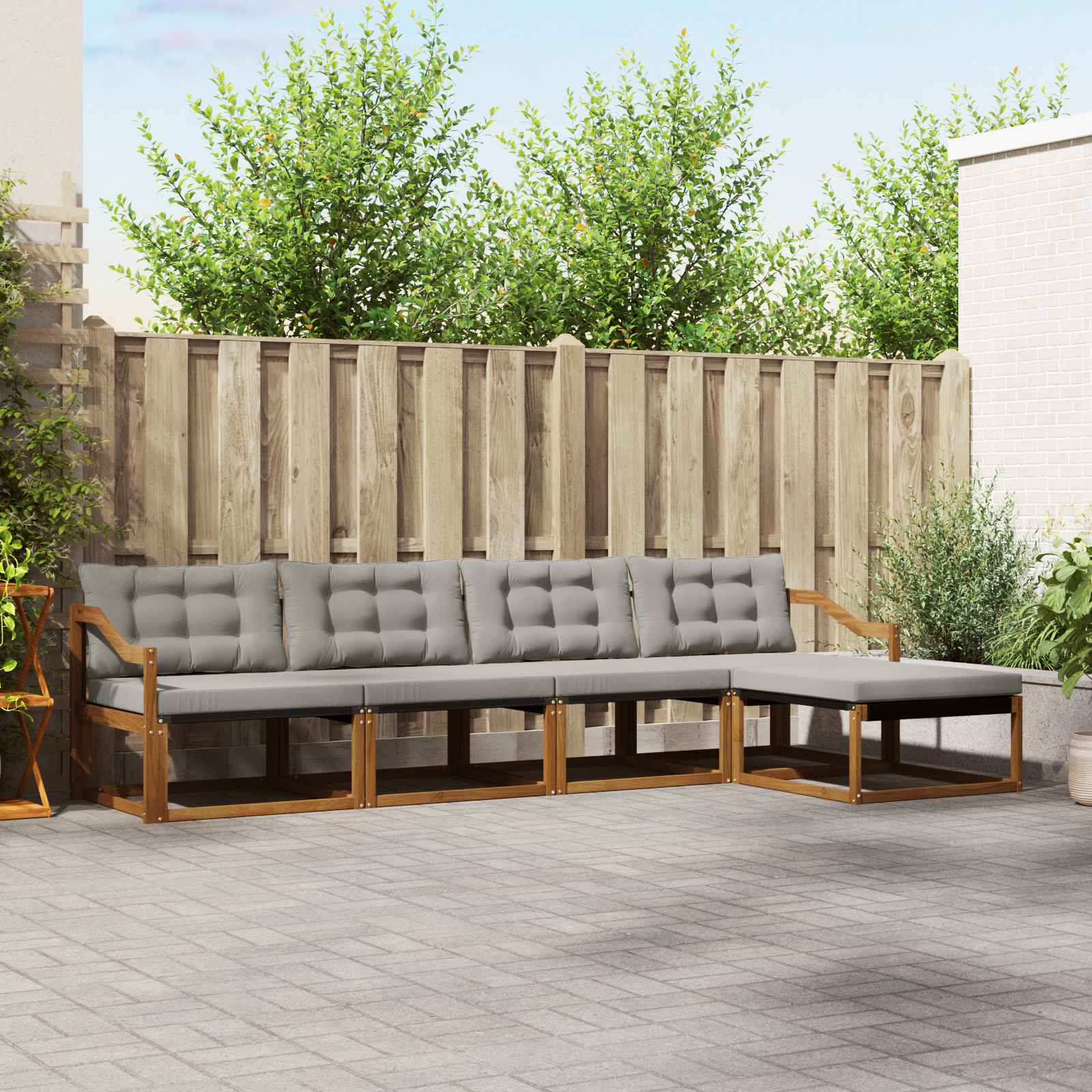 Udendørs sofagruppe med pude 5 pcs Naturlig og Lys Grå