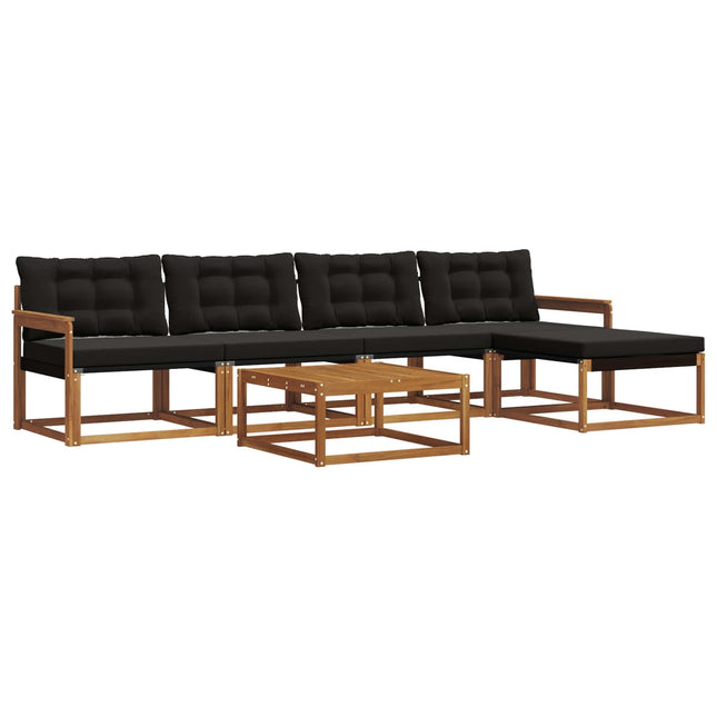 Udendørs sofagruppe med pude 6 pcs Naturlig og sort