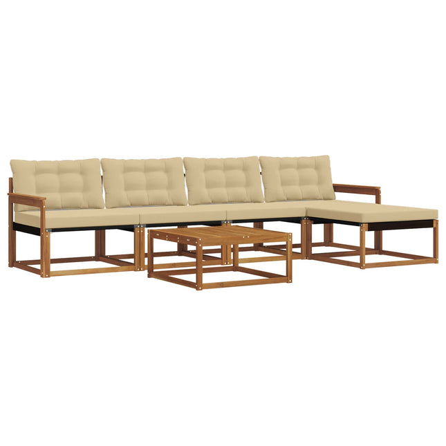 Udendørs sofagruppe med pude 6 pcs Naturlig og Beige