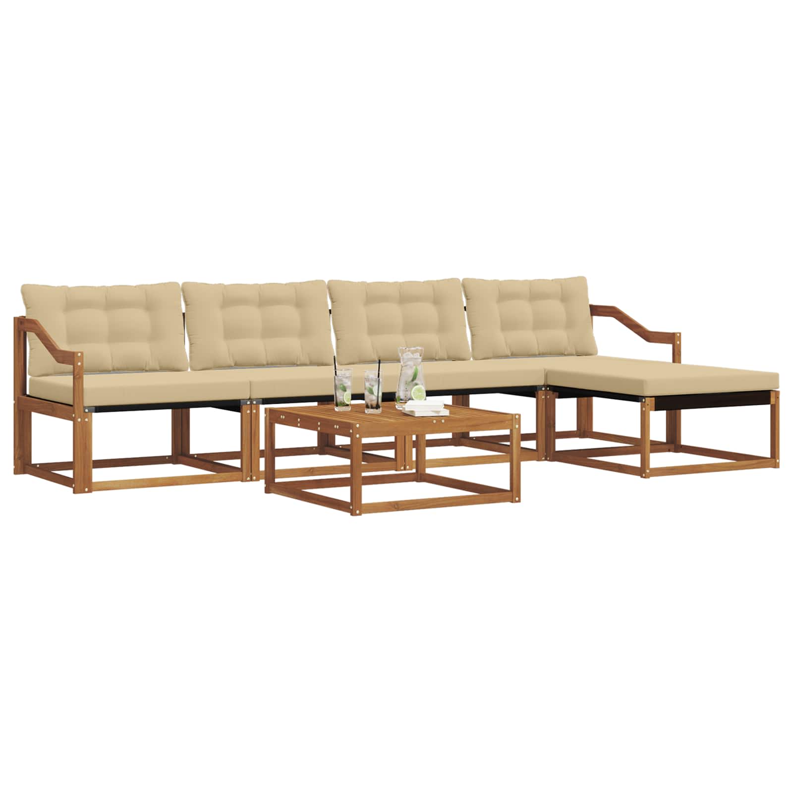 Udendørs sofagruppe med pude 6 pcs Naturlig og Beige