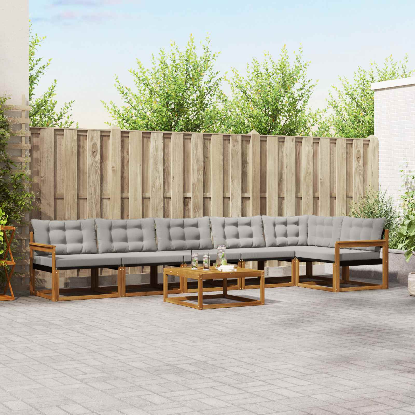 Udendørs sofagruppe med pude 7 pcs Naturlig og Lys Grå