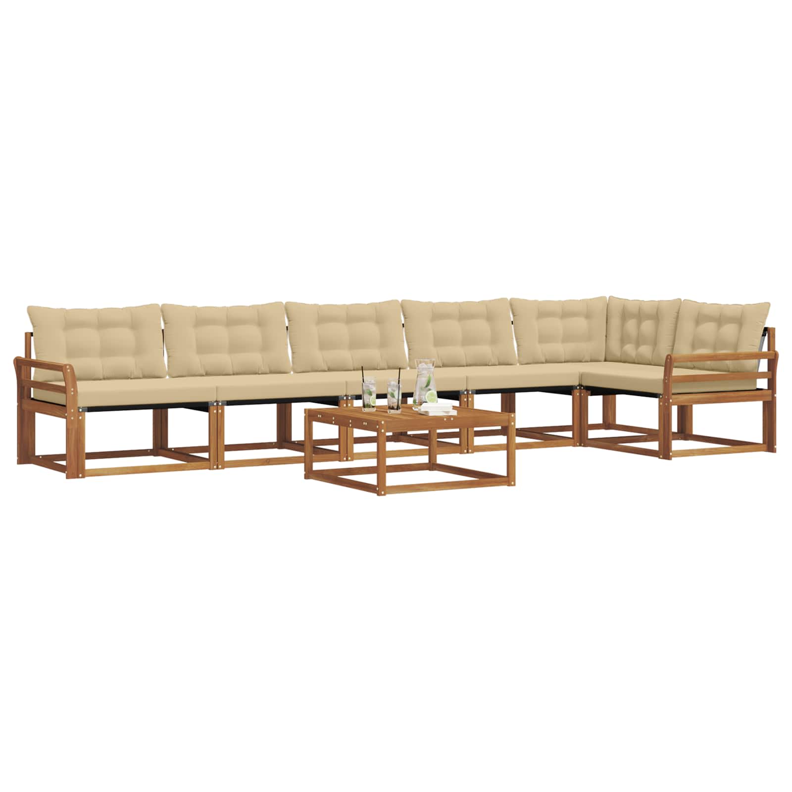 Udendørs sofagruppe med pude 7 pcs Naturlig og Beige