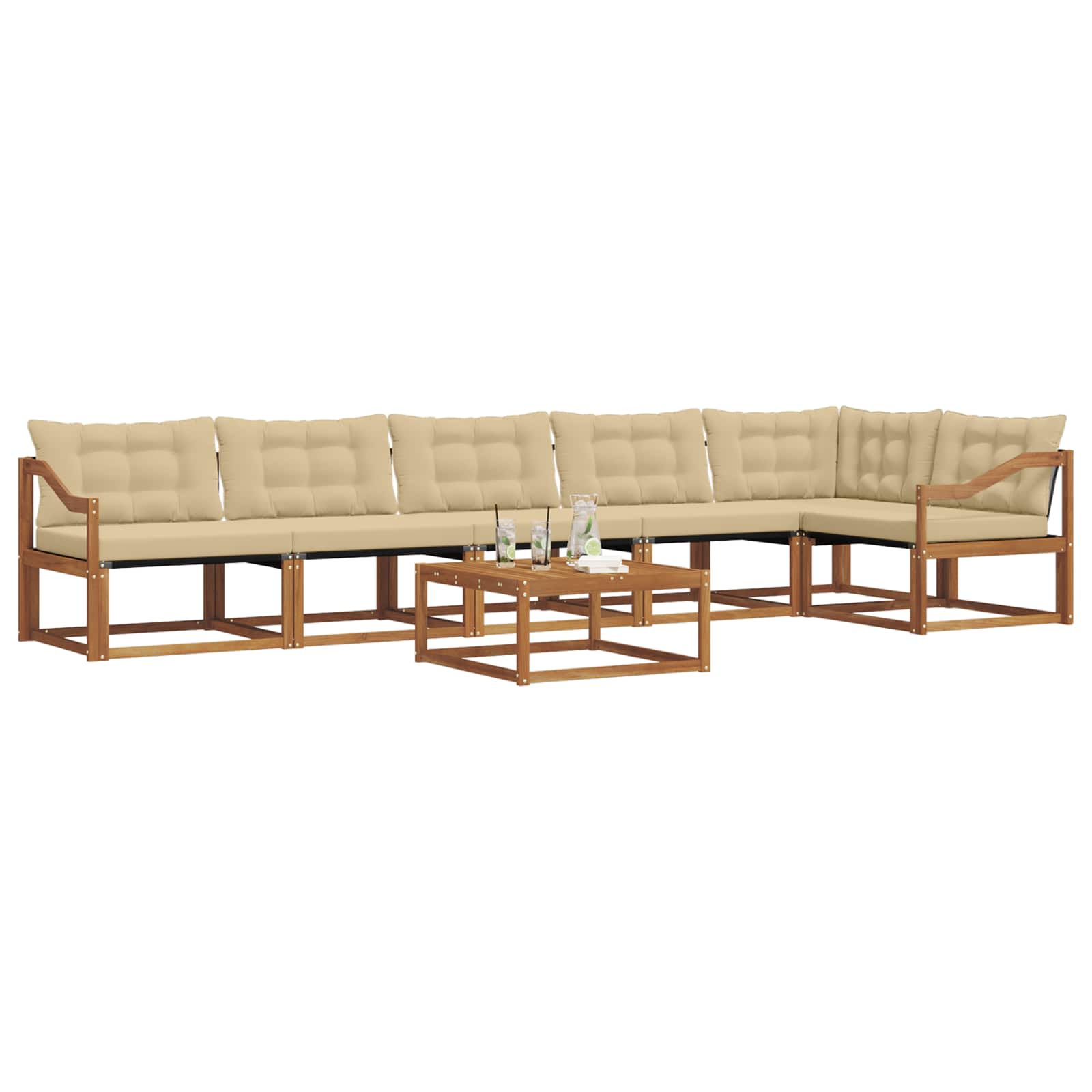 Udendørs sofagruppe med pude 7 pcs Naturlig og Beige