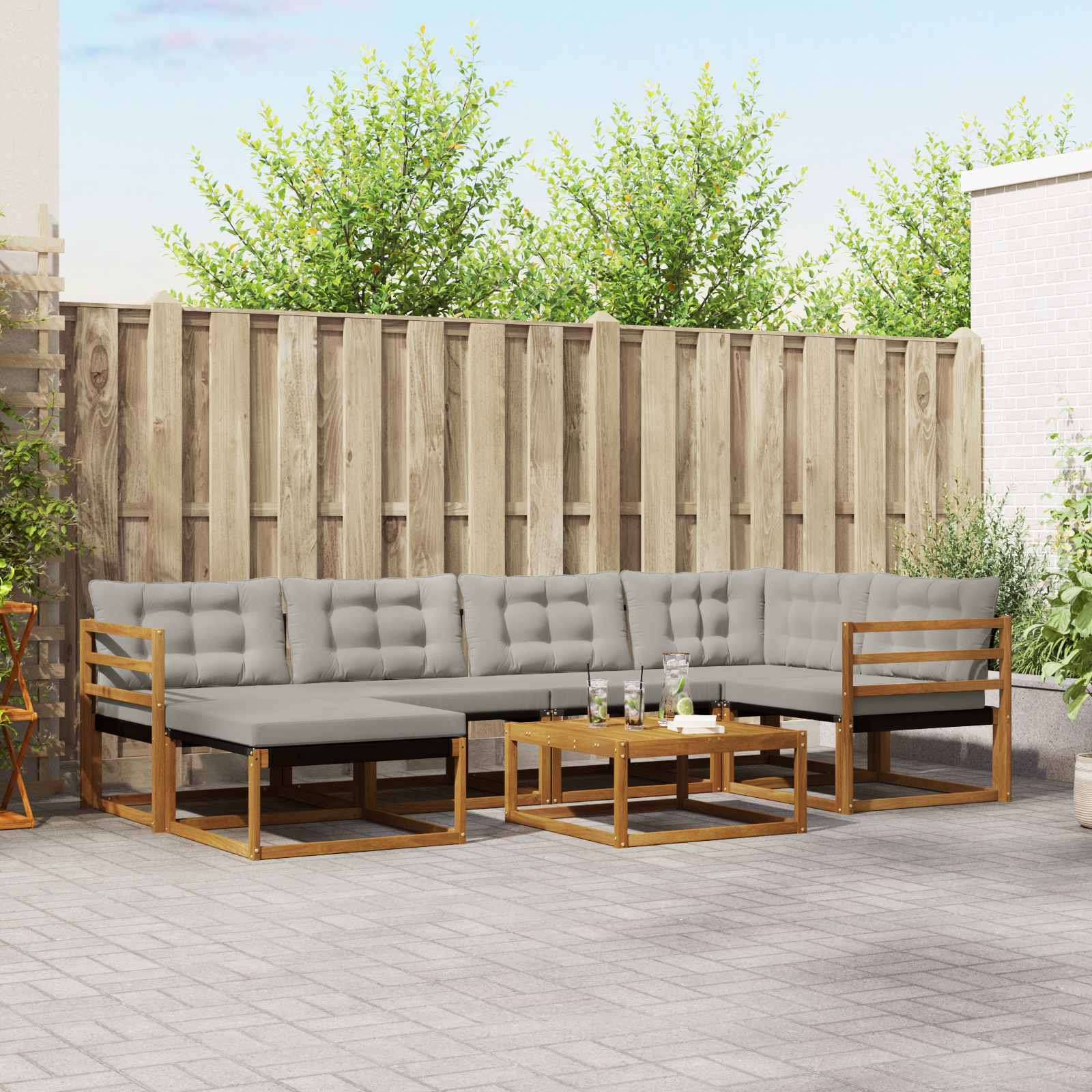 Udendørs sofagruppe 7 pcs Naturlig og Lys Grå Massivt Akacietræ