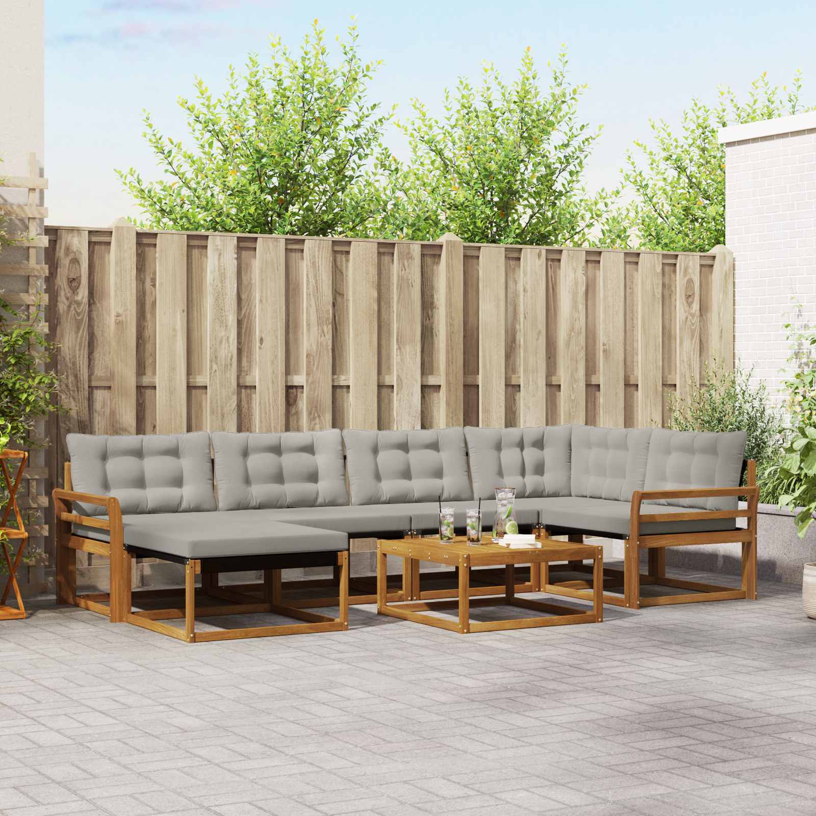 Udendørs sofagruppe 7 pcs Naturlig og Lys Grå Massivt Akacietræ
