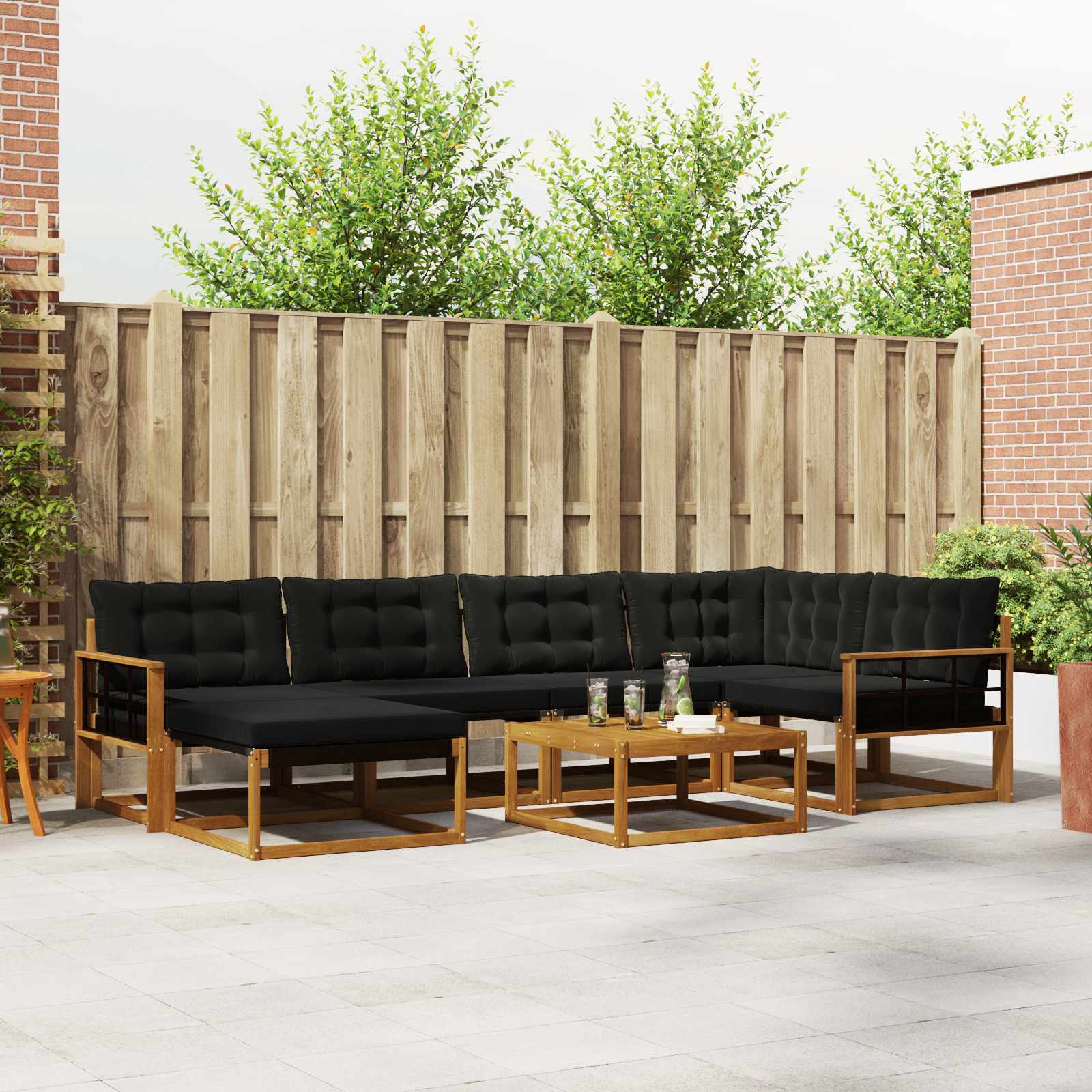 Udendørs sofagruppe 19 pcs Naturlig og sort Massivt Akacietræ
